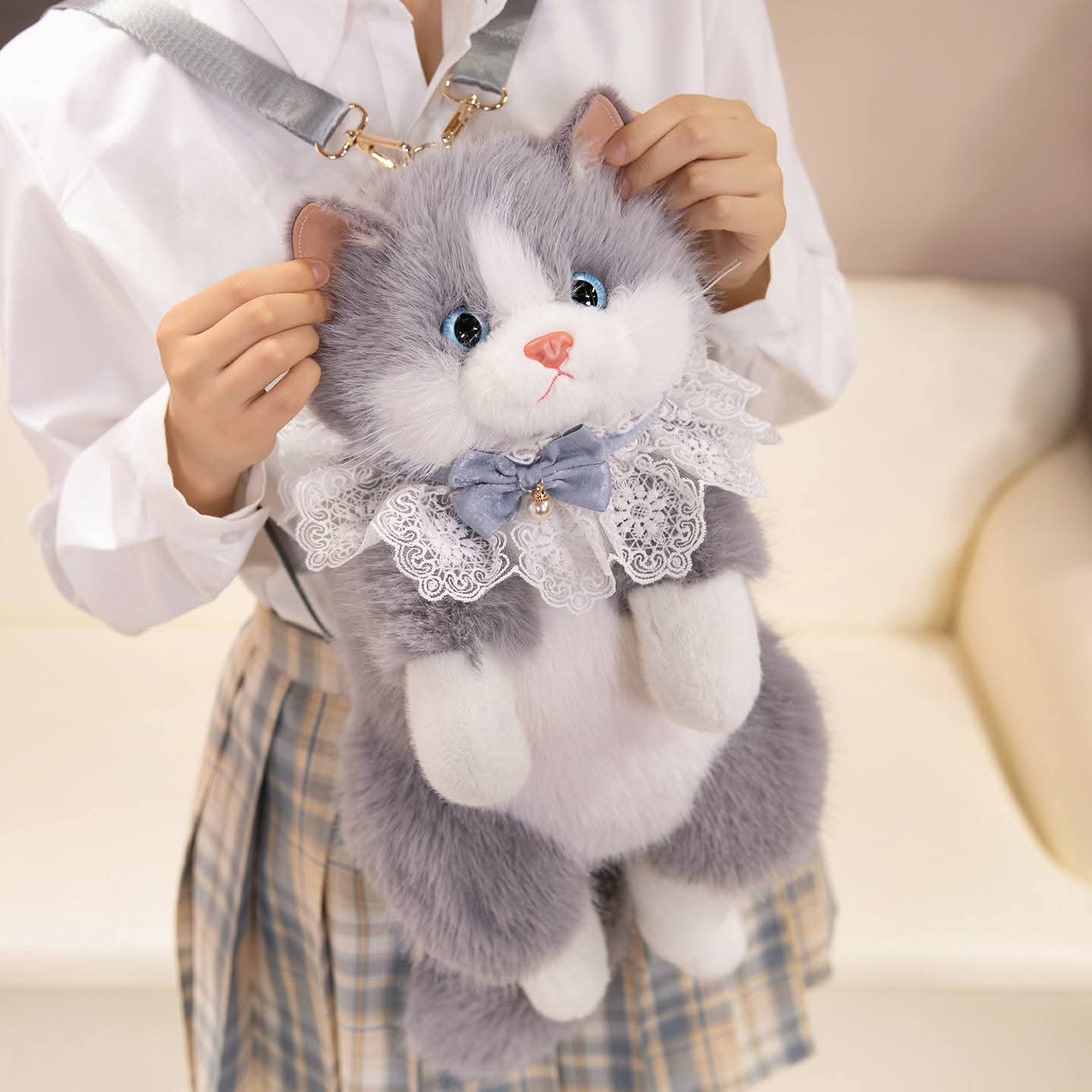 Kindergarten Super Realistic Simulated Puppet Cat Backpack Cute Cartoon Plush Cat School Bags Stuffed Animals Travel Storage Animals Plush Bag Shopping Bag