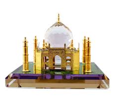 AtneP Glass Crystal Taj Mahal Home Decoration Showpiece (Gold, 8x8x6 cm)