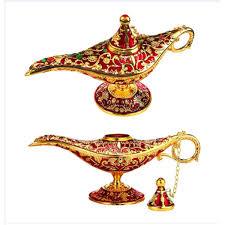 Hollow Carved Zinc Furniture Alloy Wishing Lamp Aladdin Light Wish Pot Home Decoration - Silver Blue